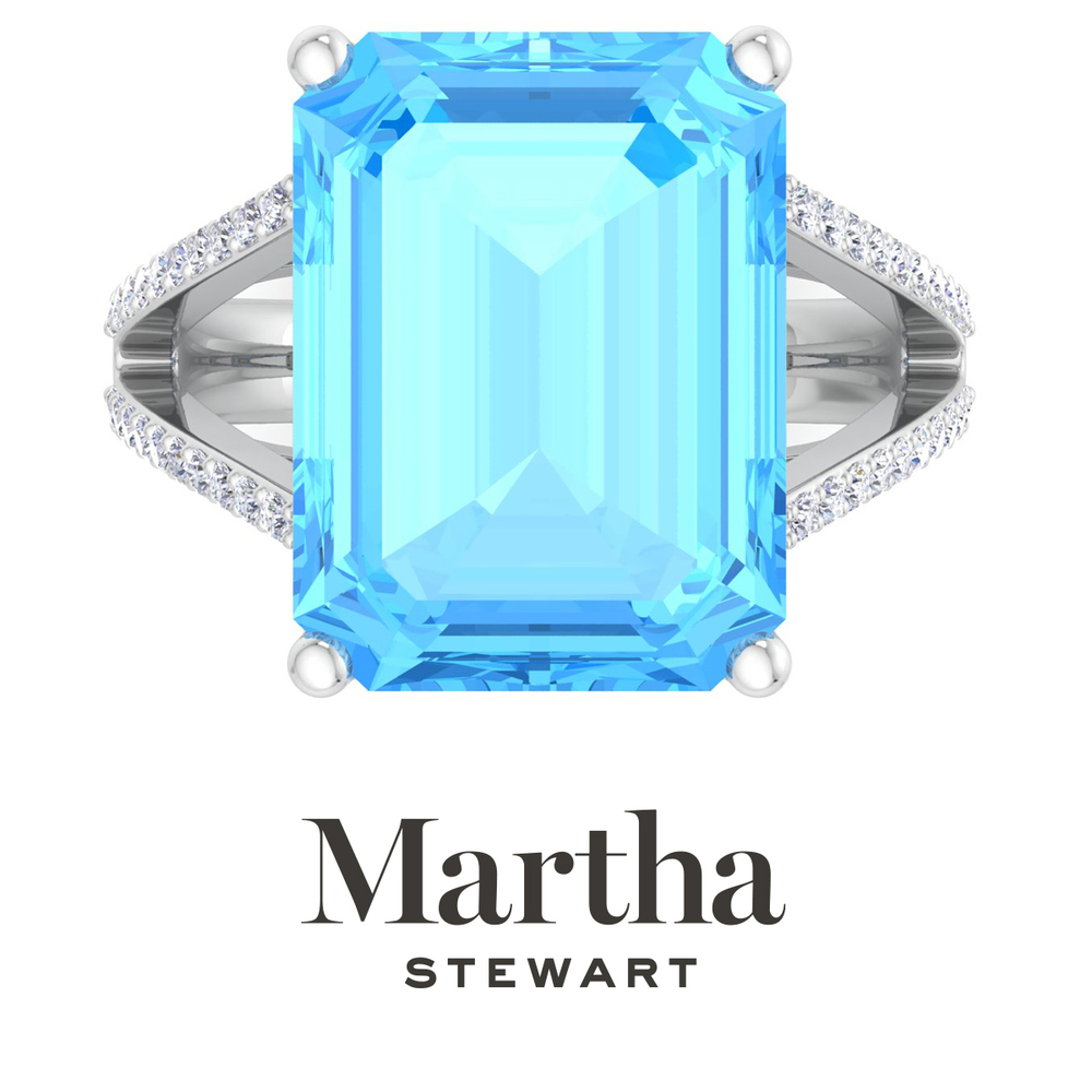 Martha Stewart 10 1/4 Carat Emerald Cut Blue Topaz and Diamond Ring